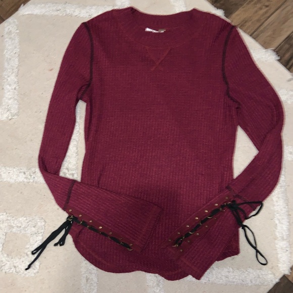 Free People Laceup Mountaineer Sleeve Thermal long sleeve boho casual L fall - Picture 6 of 7